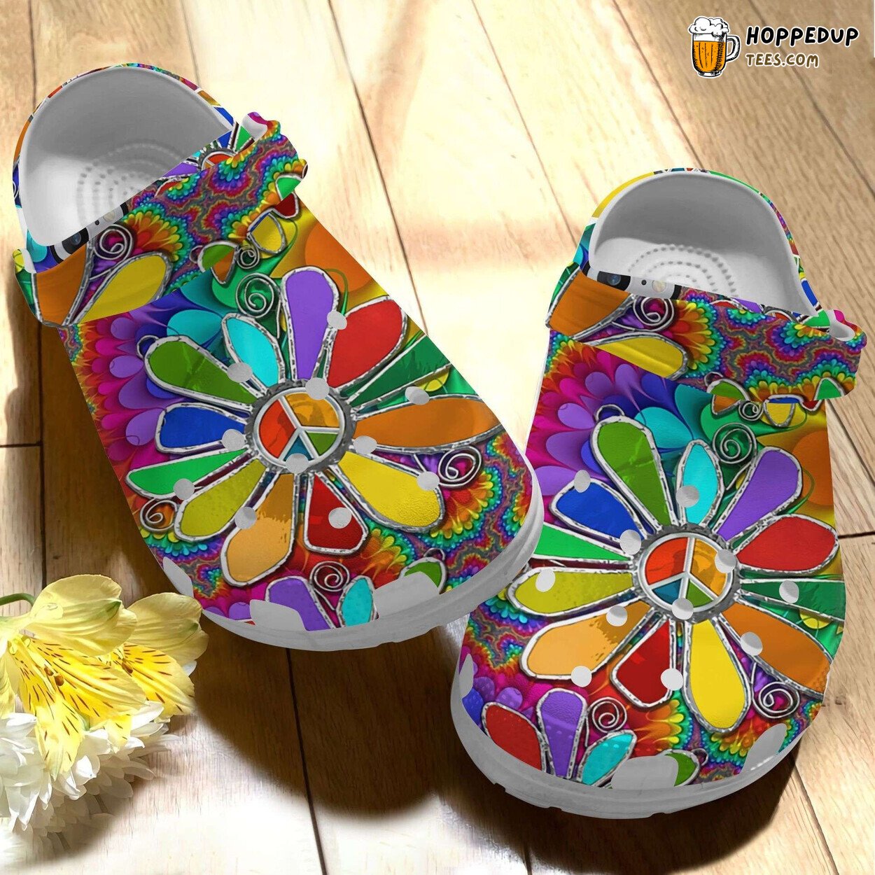 Hippie Flowery Themed Comfortable Unique Stylish Design Clog Shoes