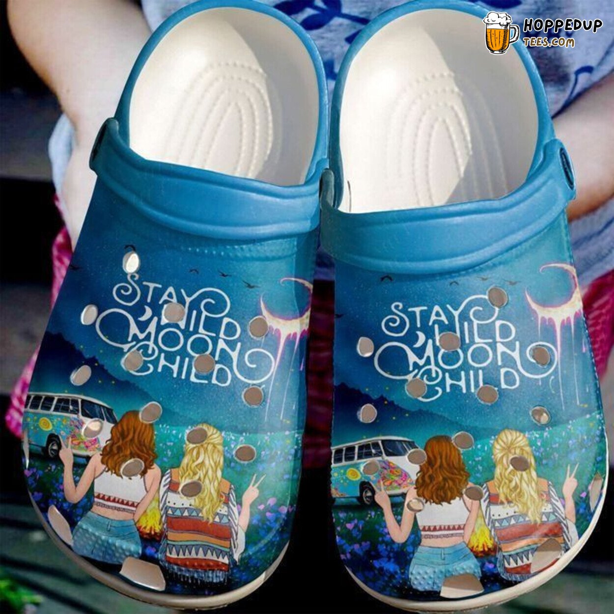 Hippie Friends Theme Comfortable Clog Shoes Unique Bohemian Style Design