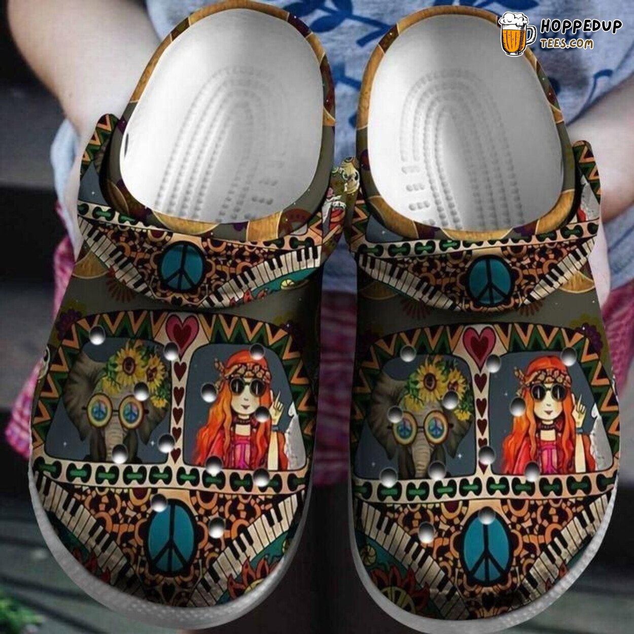 Hippie Girl Camping Bus Themed Comfortable Clog Shoes Unique Bohemian Gift