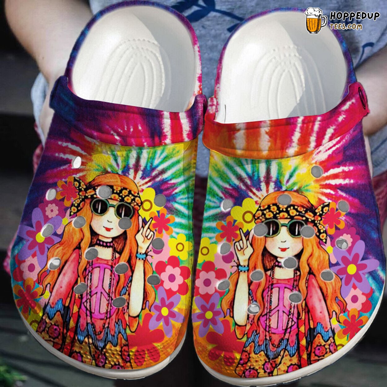 Hippie Girl Colorful Artistic Design Clogs Vibrant Comfortable Shoes