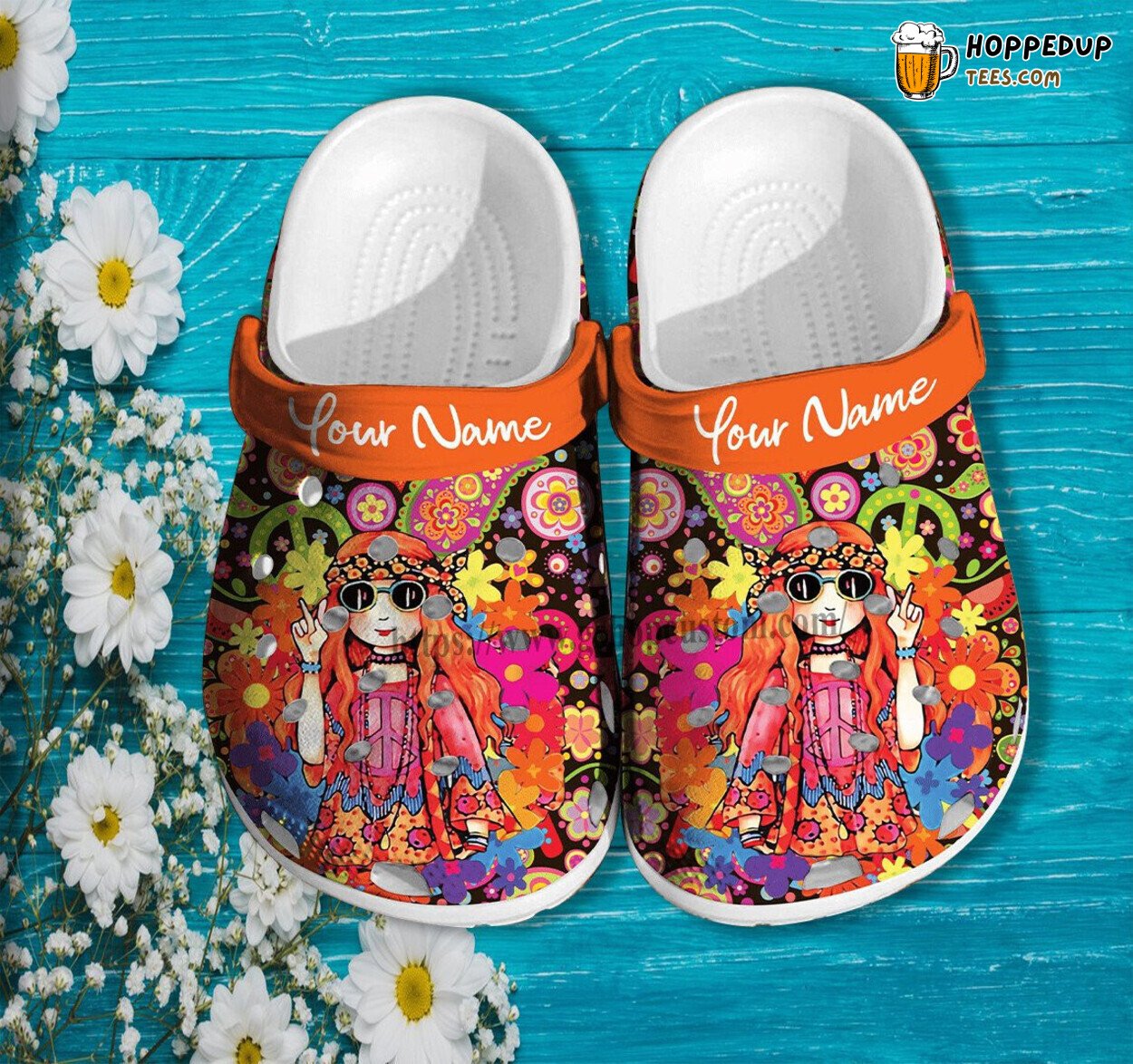Hippie Girl Peace Orange Shoes Birthday Gift Daughter Niece Flower Custom