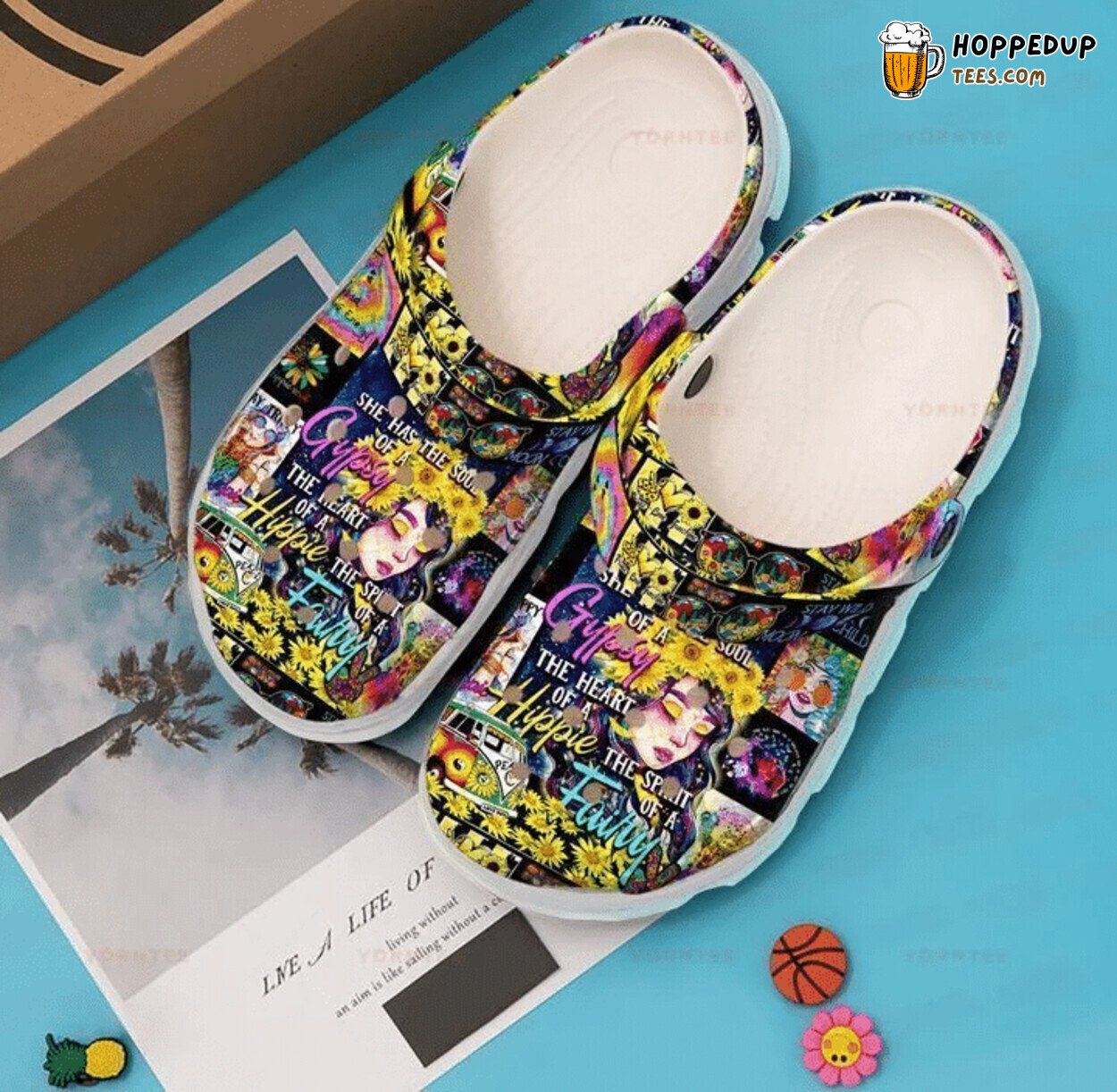 Hippie Girl Themed Rubber Clog Shoes Comfy Footwear for Bohemian Style Fans
