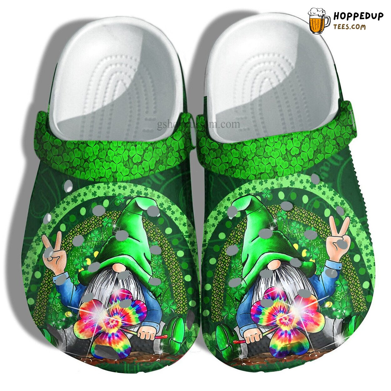 Hippie Gnomie Clover Leaf Green Lucky Theme Shoes Clogs Mother’s Day Gift