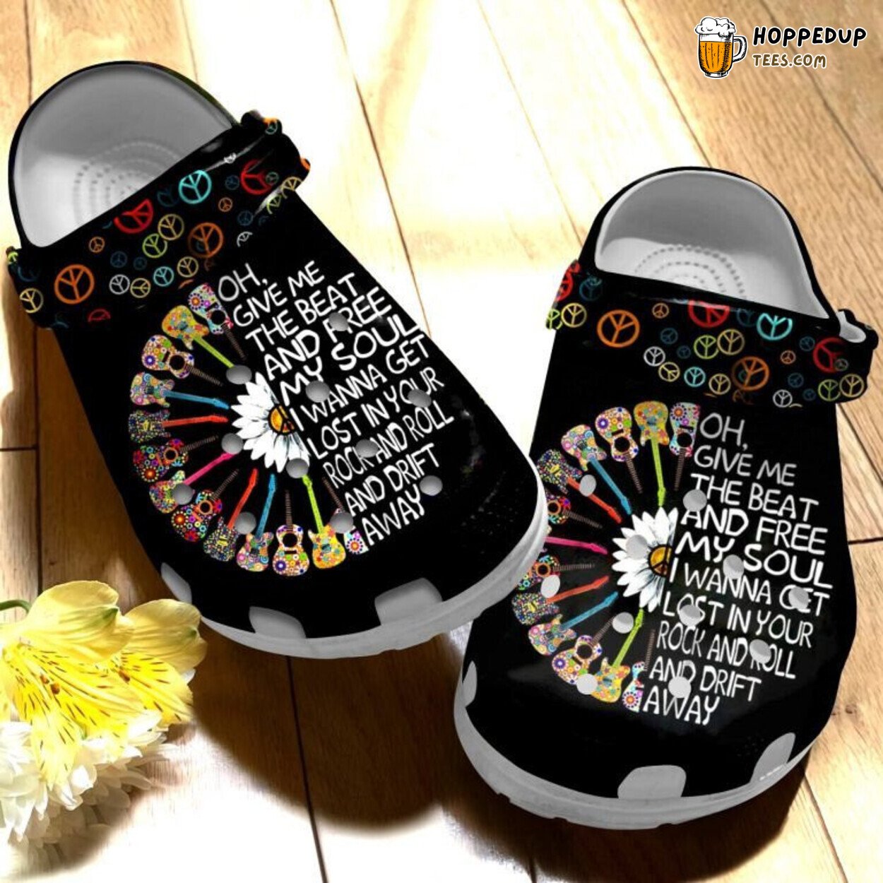 Hippie Guitar Free My Soul Themed Gift Comfortable Unique Clogs