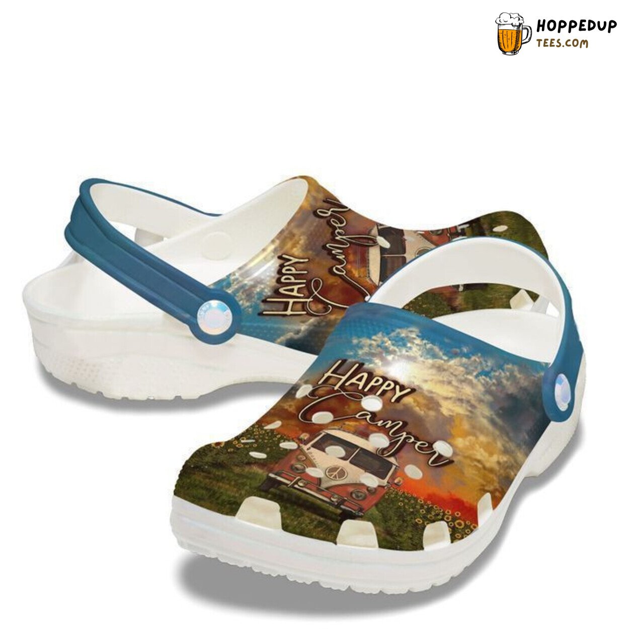 Hippie Happy Camper Themed Classic Comfortable Clogs Shoes Unique Design