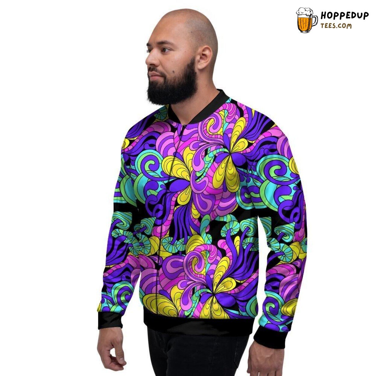 Hippie Inspired Psychedelic Mushroom Art Men’s Bomber Jacket Trippy Fungi Display