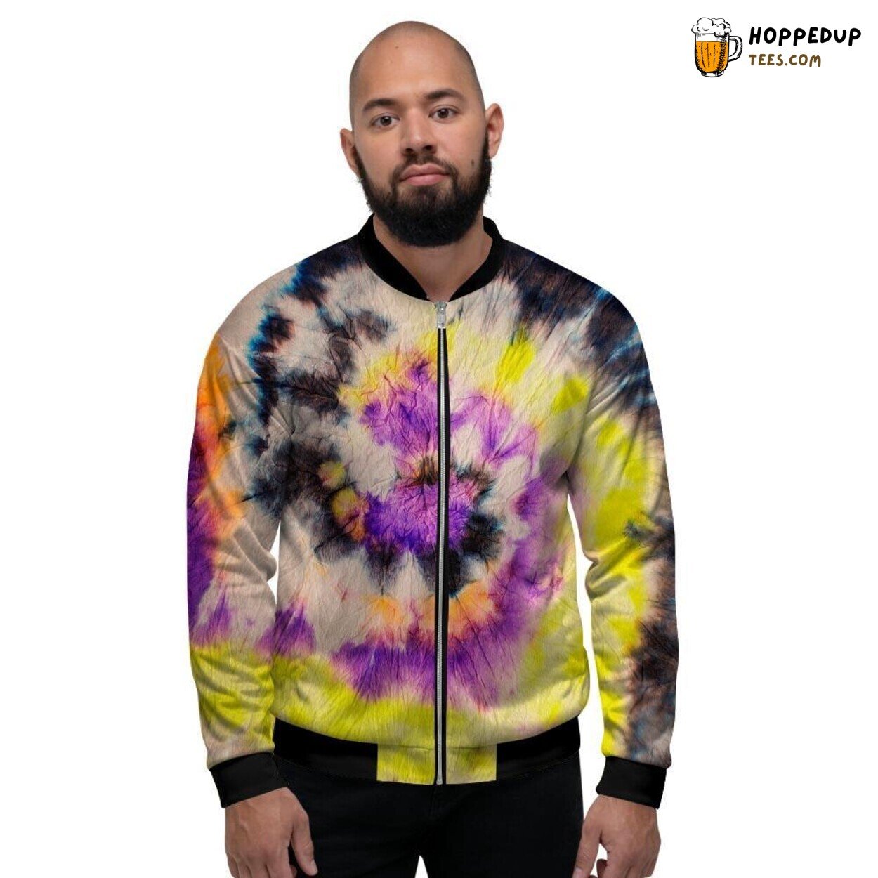 Hippie Inspired Spiral Tie Dye Men’s Bomber Jacket Retro Swirl Art Fashion Look