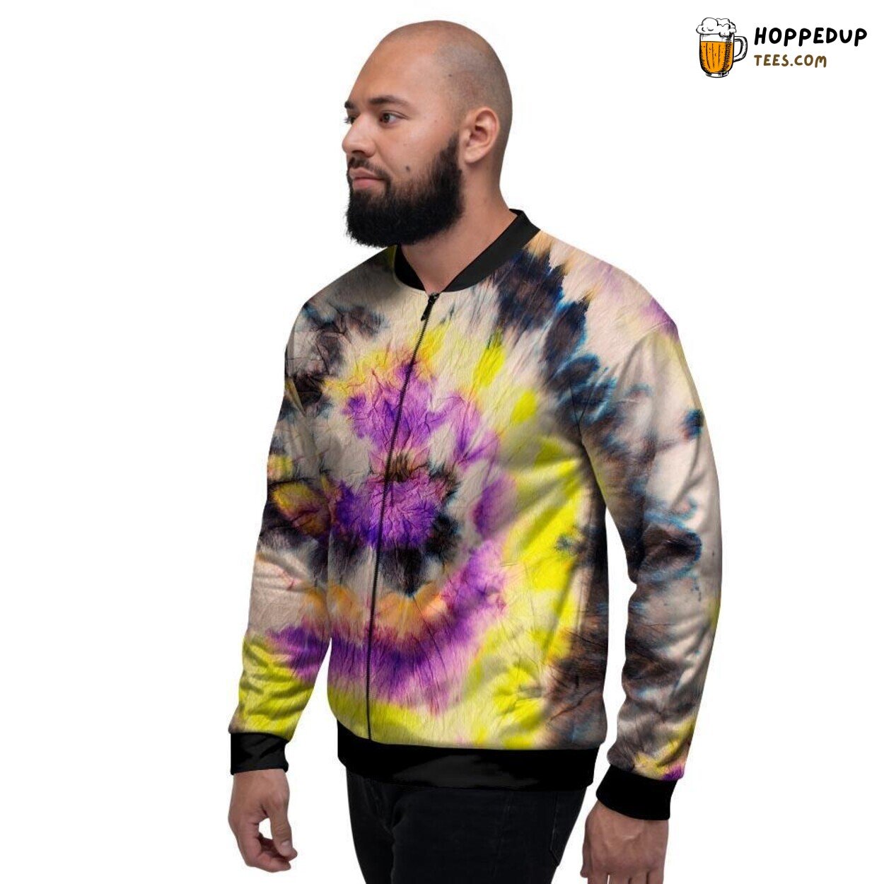 Hippie Inspired Spiral Tie Dye Men’s Bomber Jacket Retro Swirl Art Fashion Look
