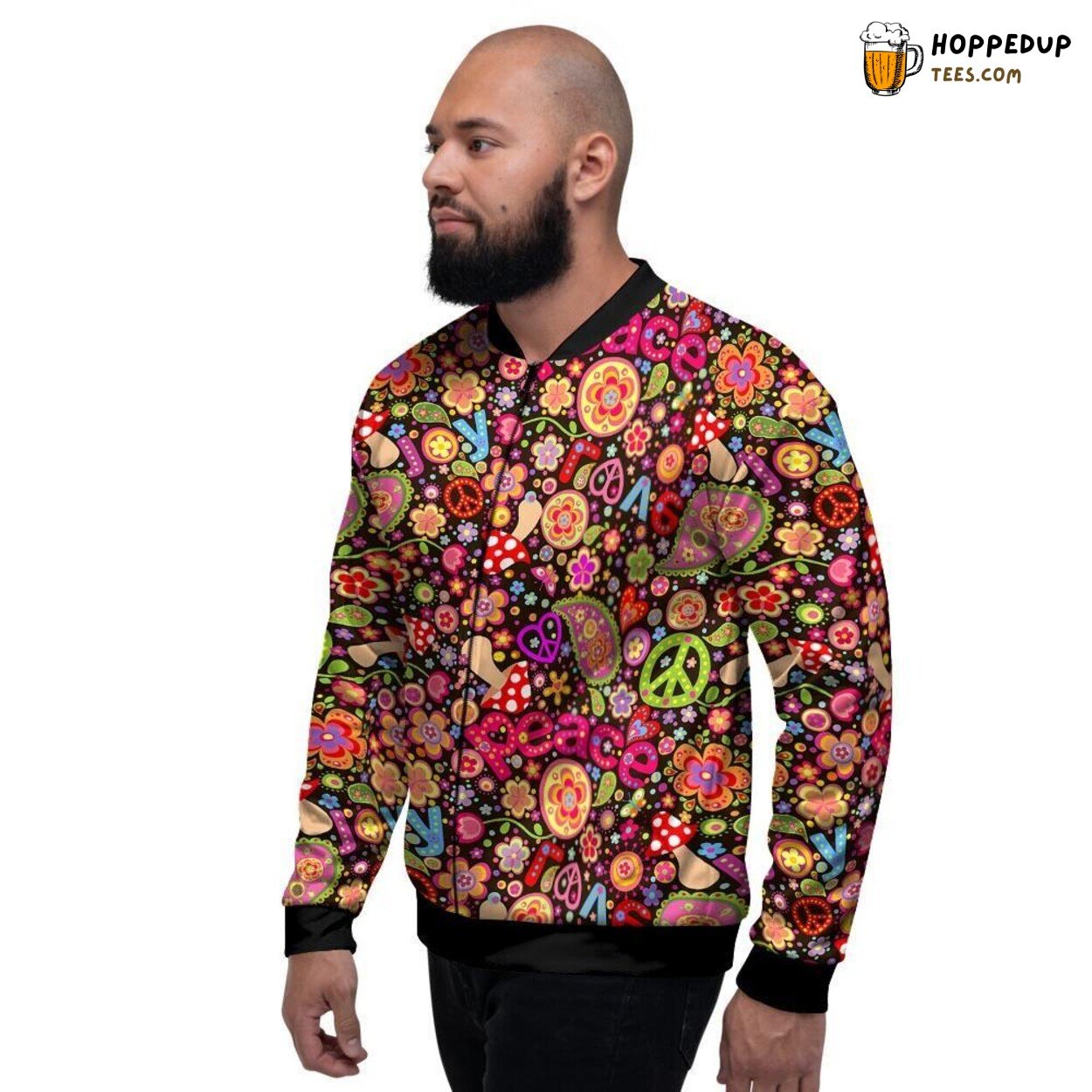 Hippie Inspired Trippy Design Men’s Bomber Jacket Vibrant Retro Style Fashion