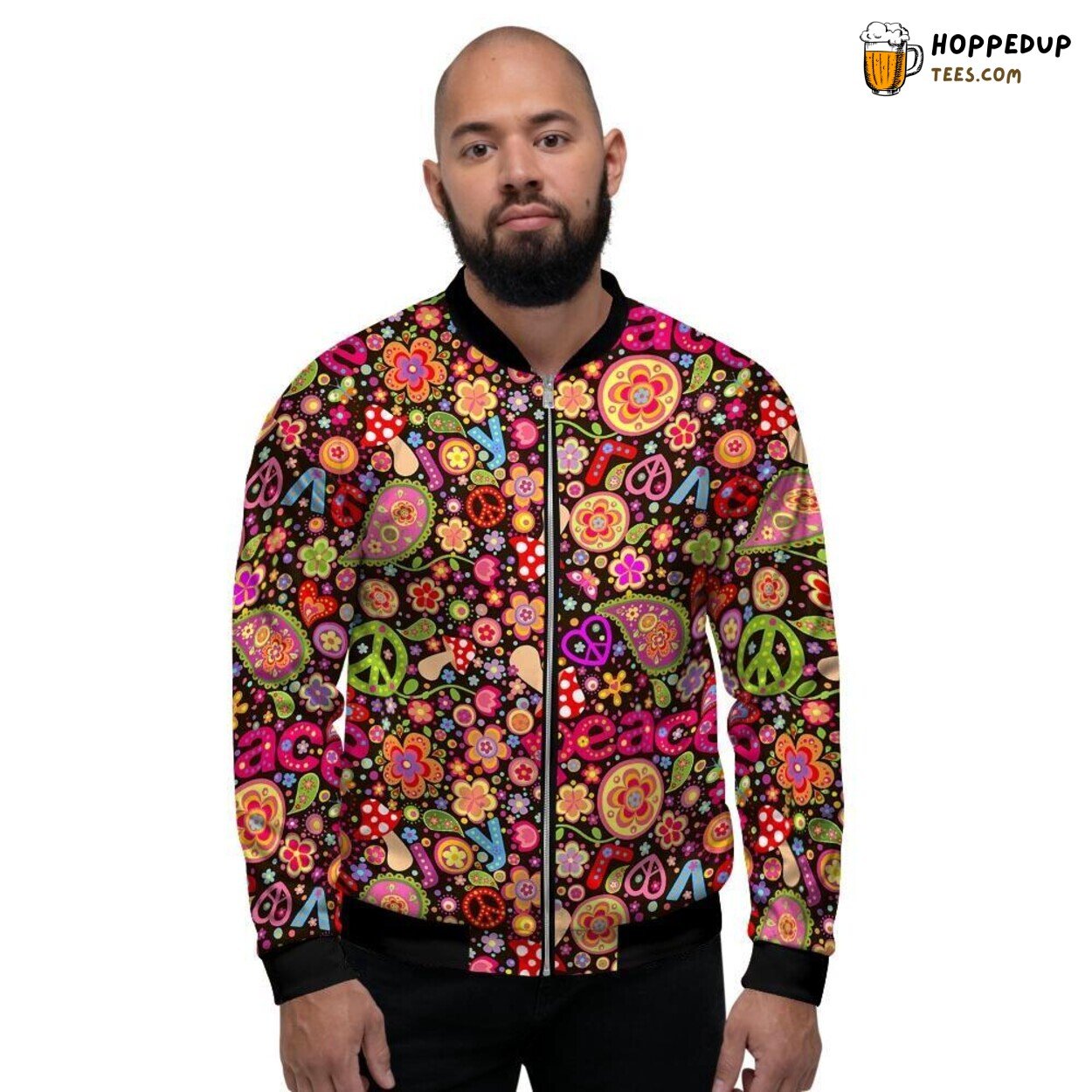 Hippie Inspired Trippy Design Men’s Bomber Jacket Vibrant Retro Style Fashion