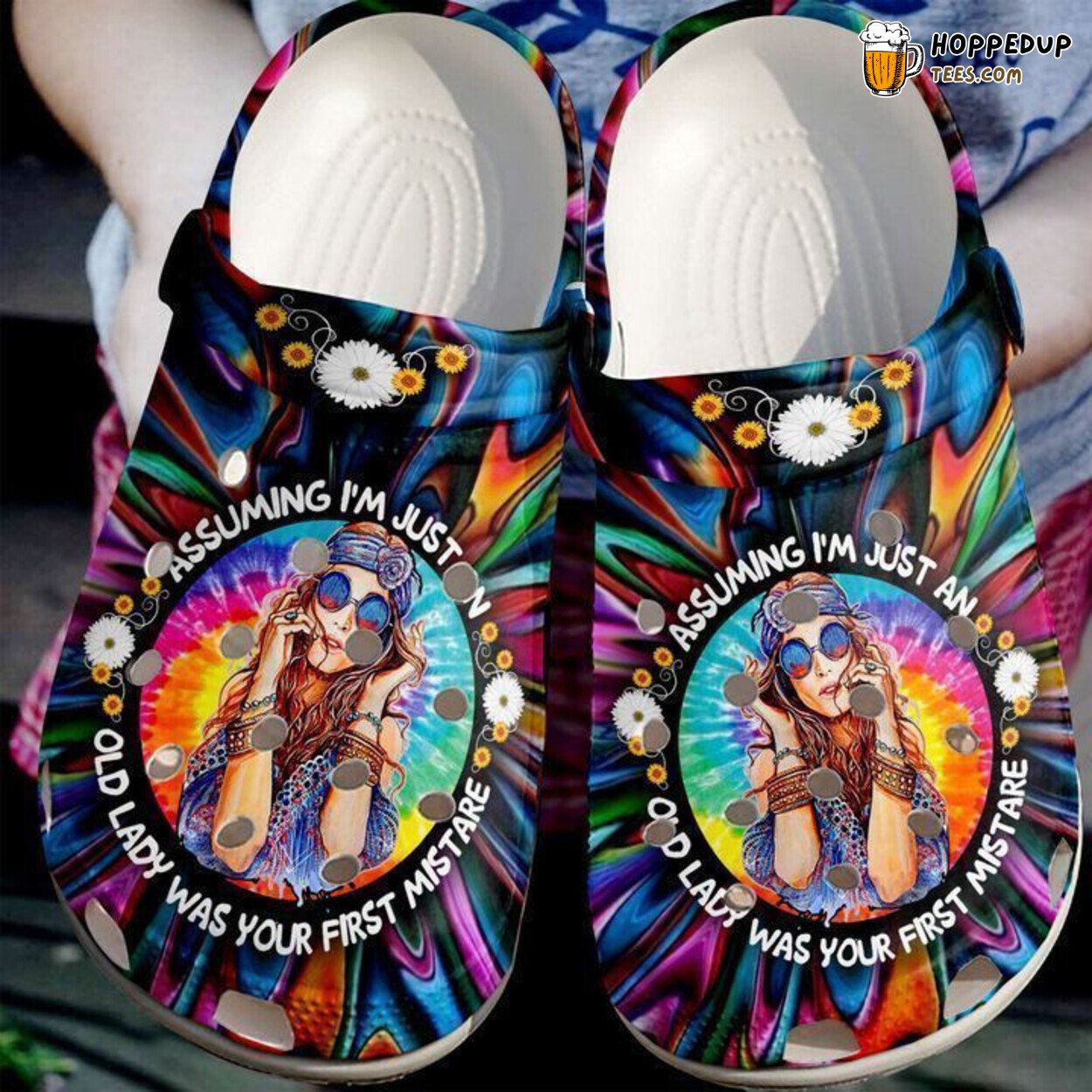 Hippie Just An Old Lady Themed Comfortable Clog Shoes Unique Style