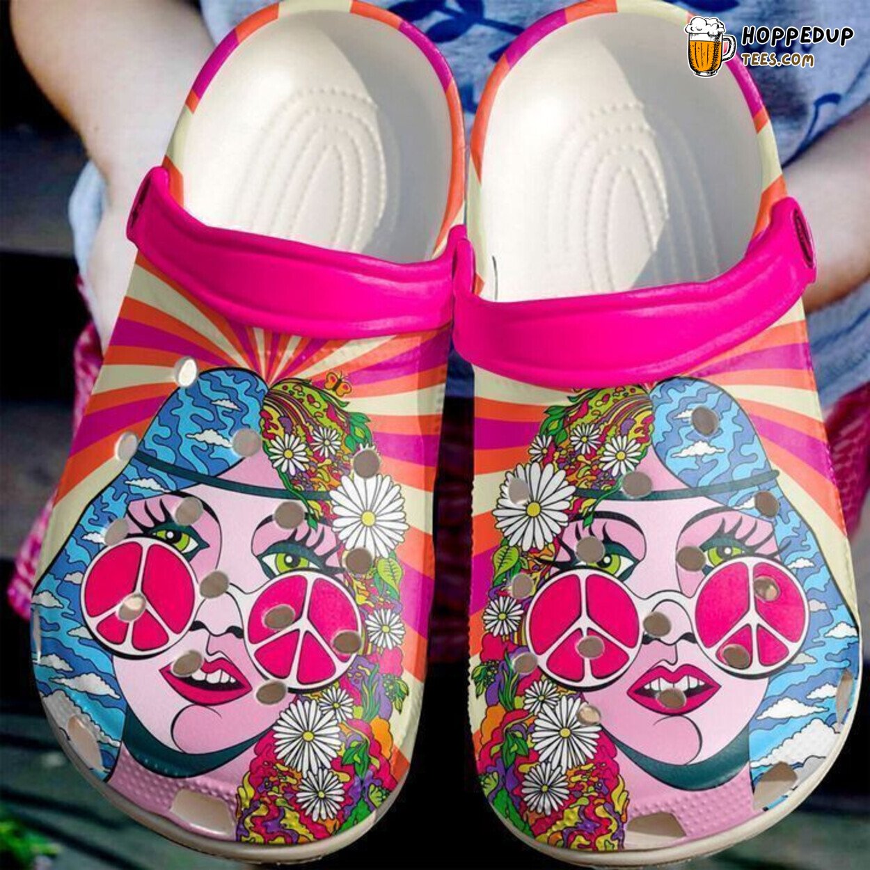 Hippie Lady Themed Comfortable Clog Shoes Unique Bohemian Inspired Footwear