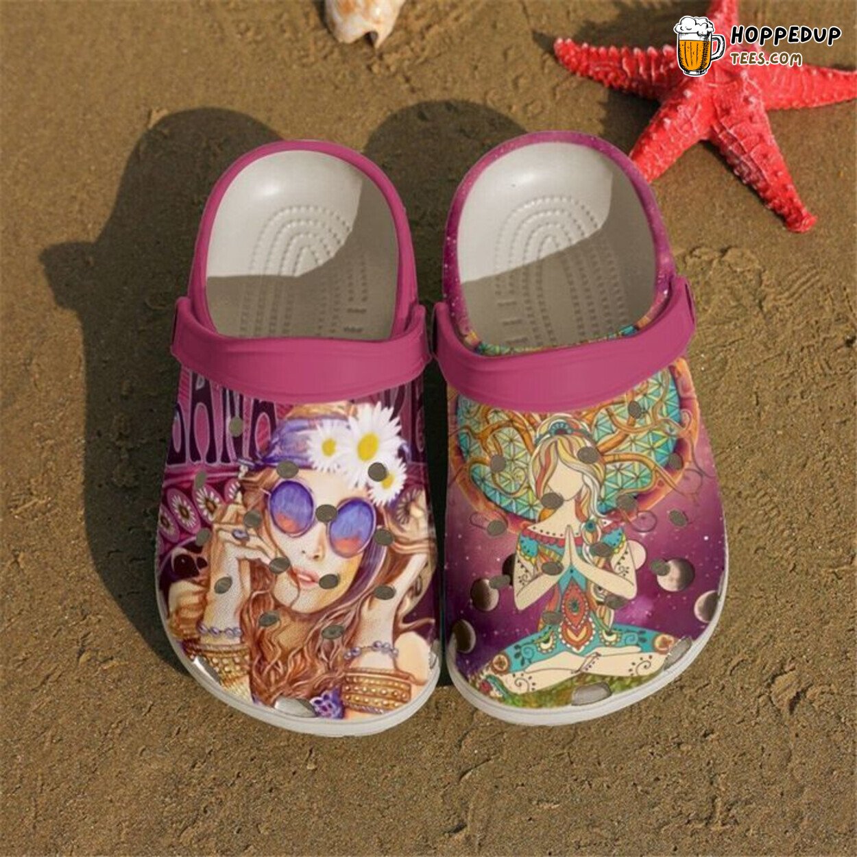 Hippie Lady Themed Comfortable Clogs Vibrant Artistic Design Footwear