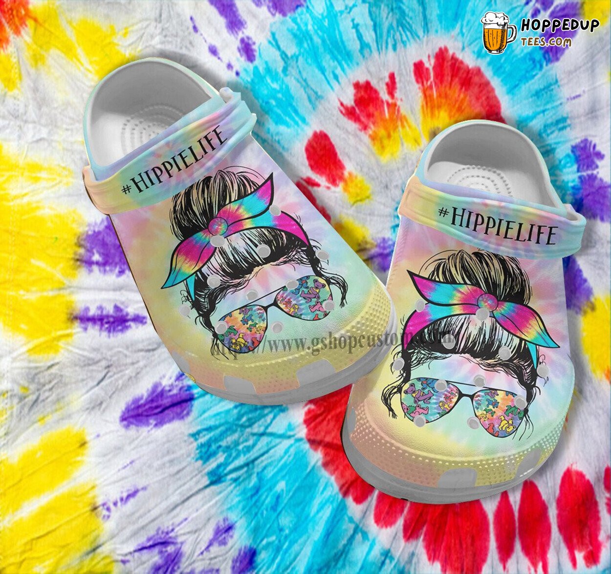 Hippie Life Girl Glasses Rainbow Mommy Mother Day Croc Clogs