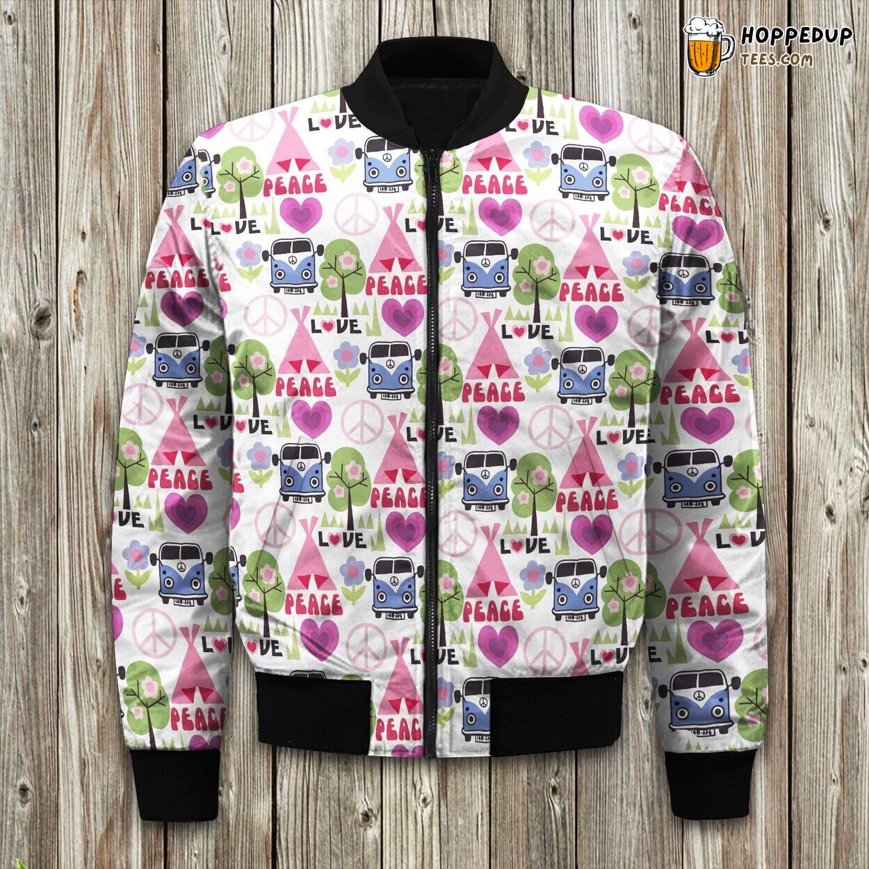 Hippie Love Peace Sign Bomber Jacket