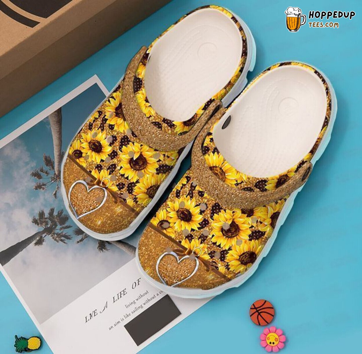 Hippie Love Sunflower Theme Comfortable Clog Shoes Unique Bohemian Style