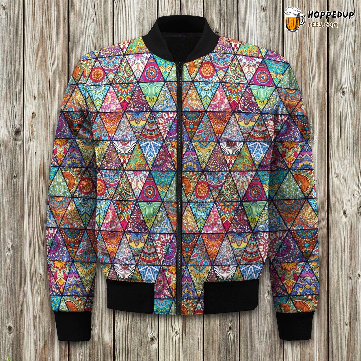 Hippie Mandala Artistic Bomber Jacket Winter’s Sacred Geometry of Peace