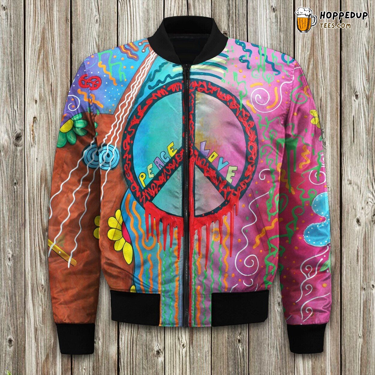 Hippie Peace And Love Bomber Jacket