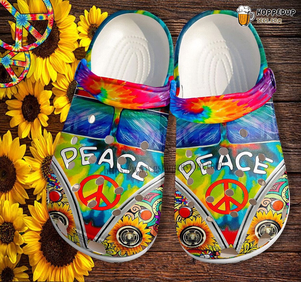 Hippie Peace Bus Sunflower Croc Rainbow Symbol Comfortable Clogs Shoes