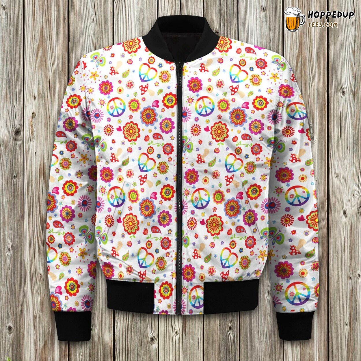 Hippie Peace Symbol With Rainbow Bomber Jacket