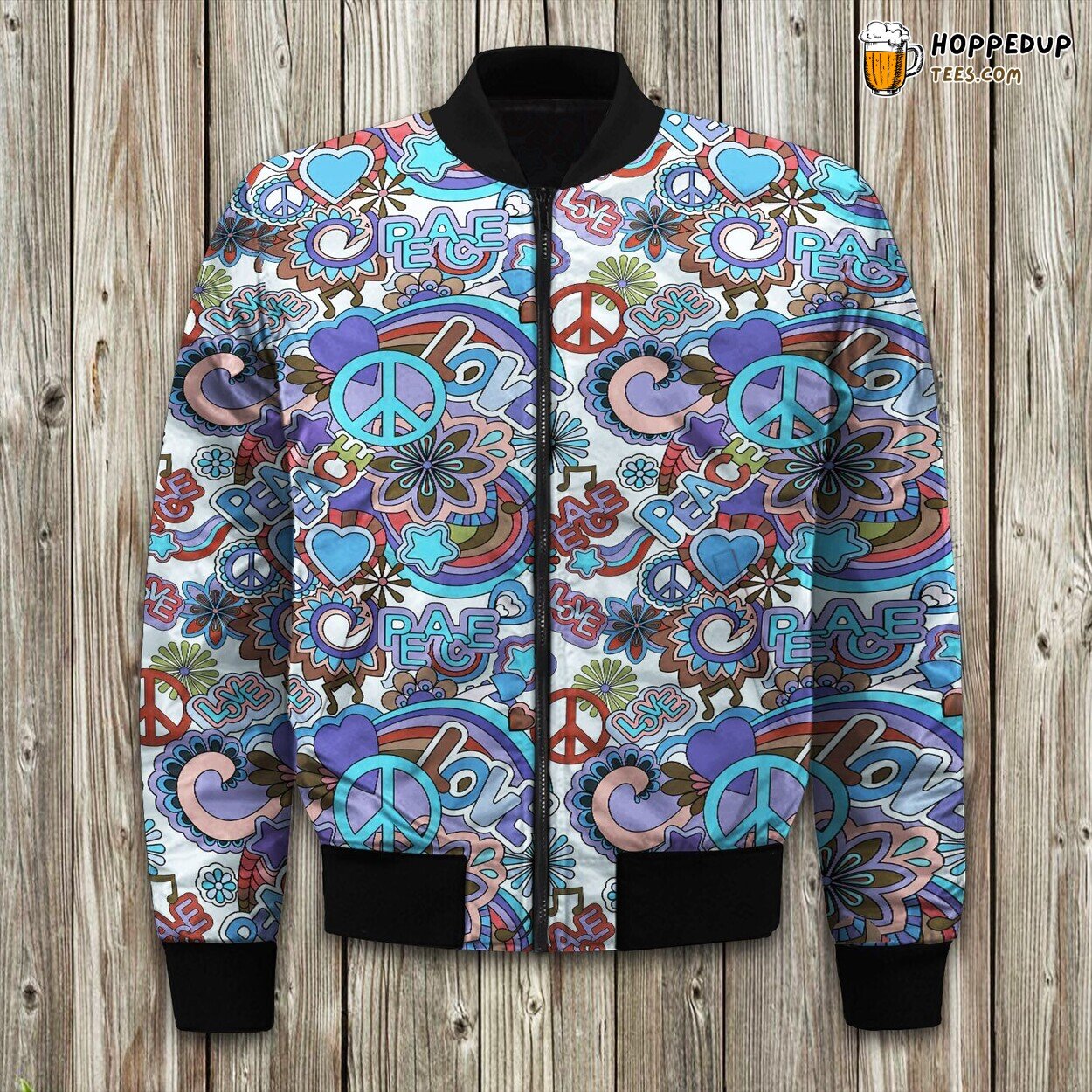 Hippie Peace Symbols Displayed Winter Bomber Jacket Artistry