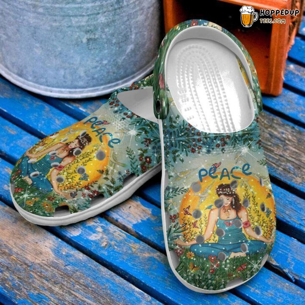 Hippie Peace Themed Comfortable Clogs Vibrant Colorful Design Footwear