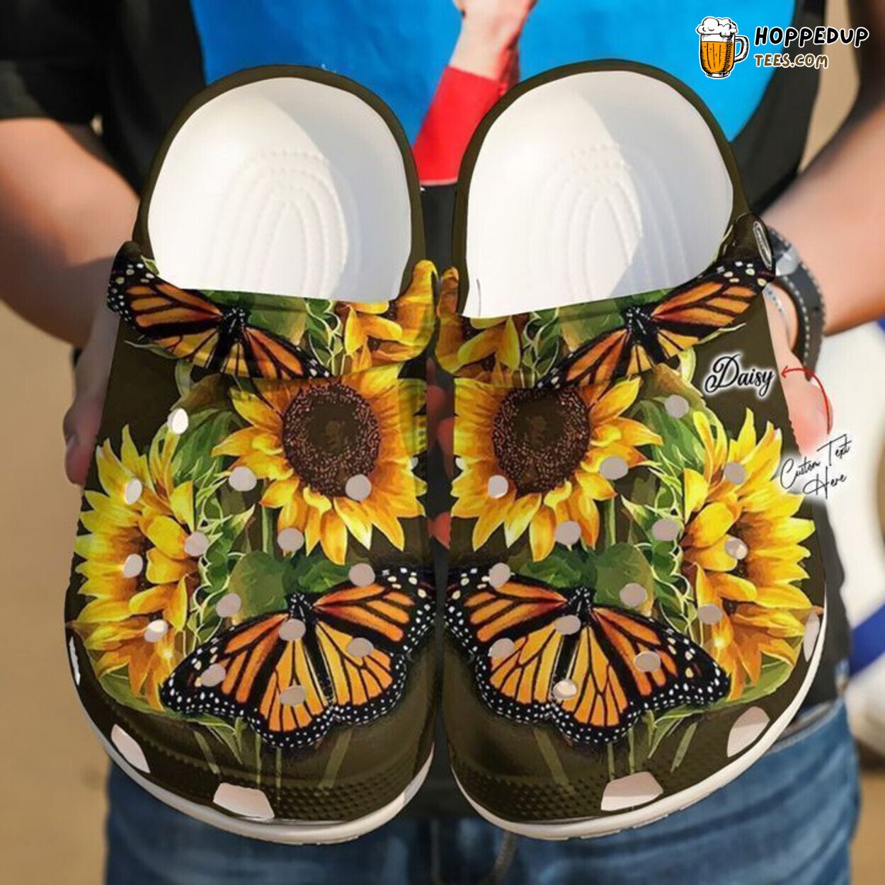 Hippie Personalized Butterfly Sunflower Themed Clog Shoes Unique