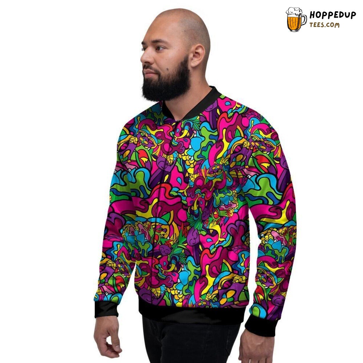 Hippie Psychedelic Feline Fusion Cat Art Men’s Bomber Jacket Era Tribute Play