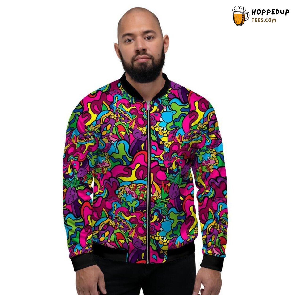 Hippie Psychedelic Feline Fusion Cat Art Men’s Bomber Jacket Era Tribute Play