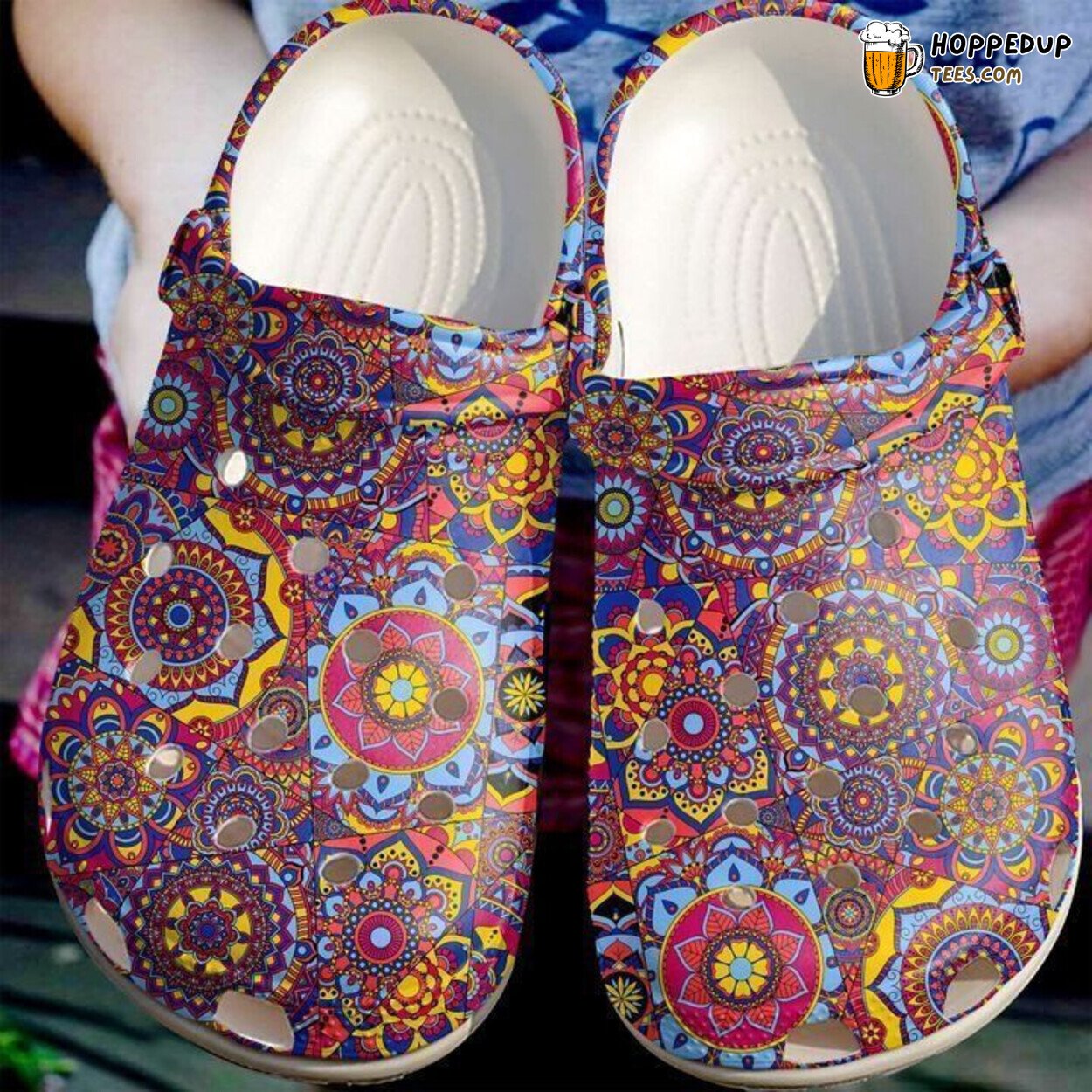 Hippie Quilted Theme Clog Shoes Unique Bohemian Style Comfortable Footwear
