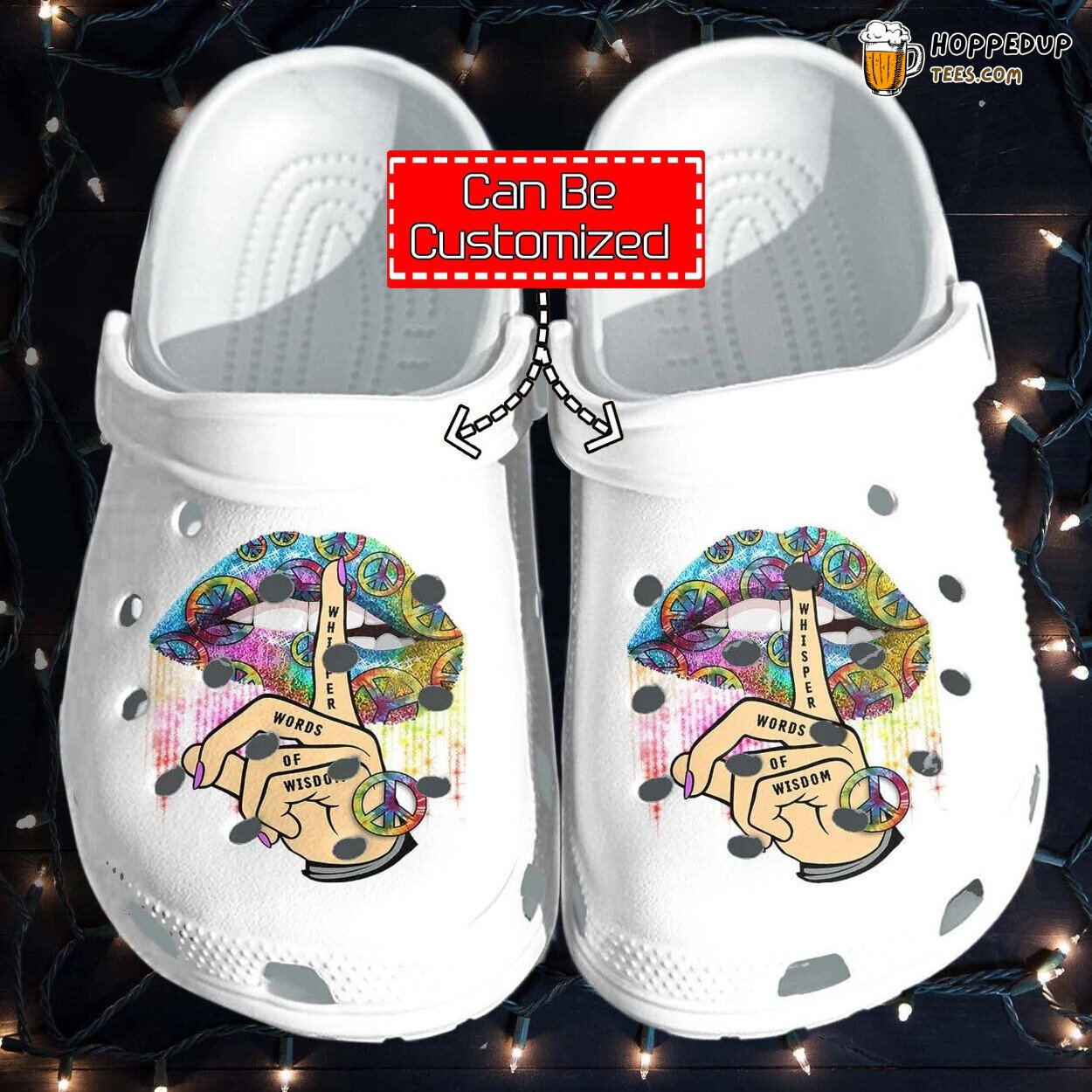 Hippie Rainbow Lip Peace Girl Whisper Words Personalized Clogs