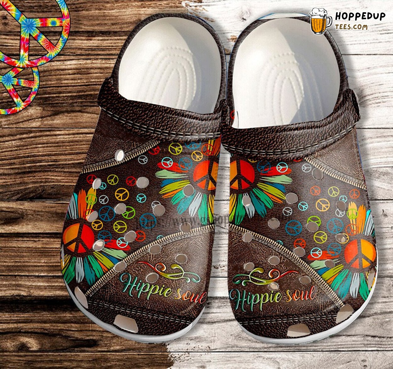 Hippie Soul Peace Daisy Leather Rainbow Comfort Birthday Clogs