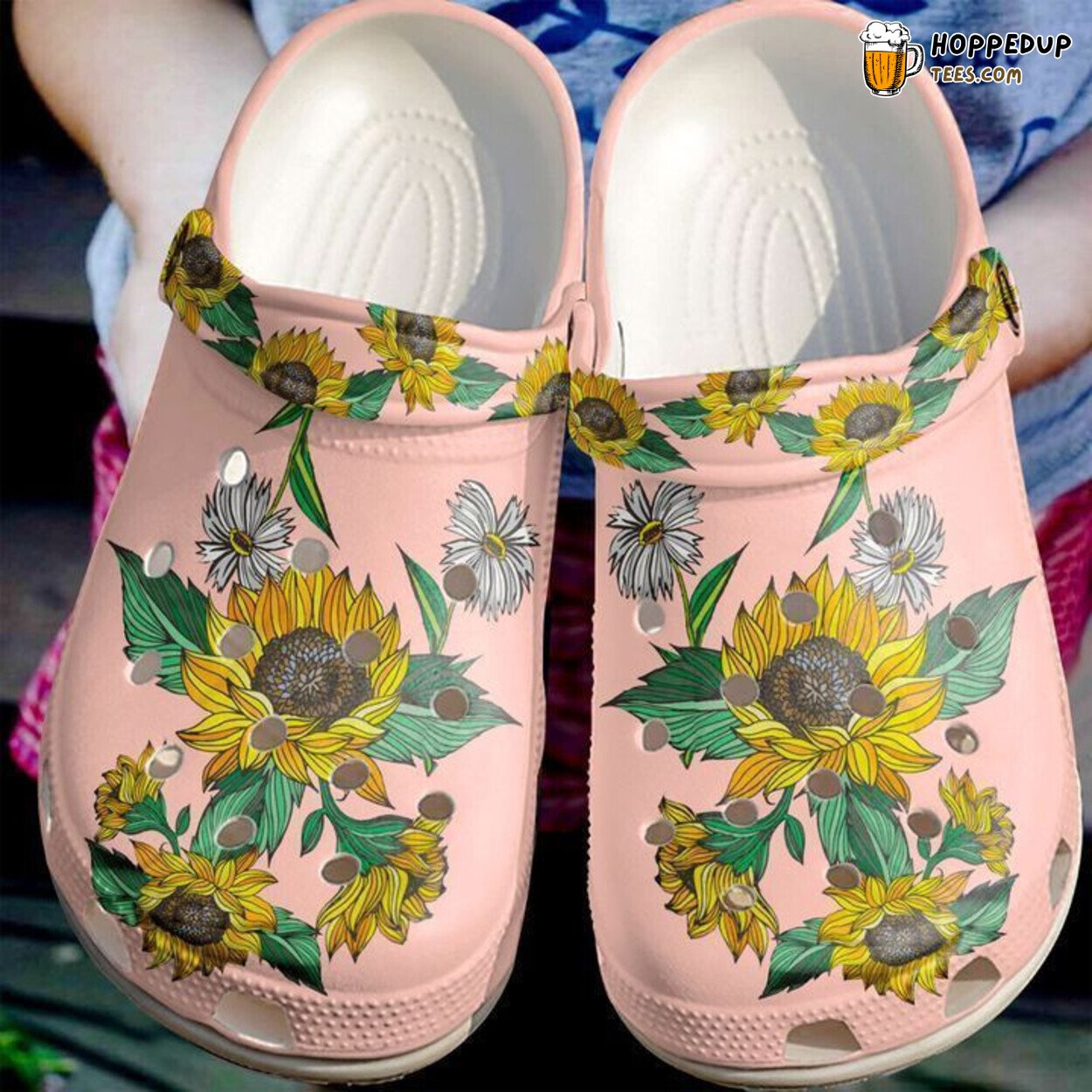 Hippie Sunflower Garden Themed Comfortable Clog Shoes Unique Bohemian Style