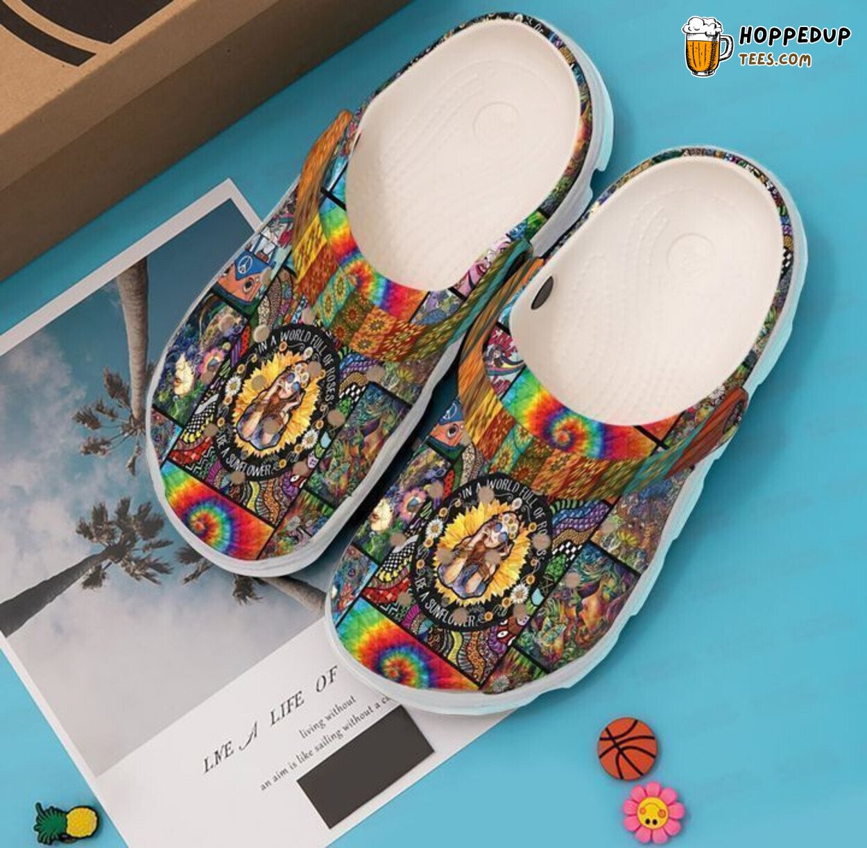 Hippie Sunflower Girl Themed Comfortable Unique Clog Shoes Design
