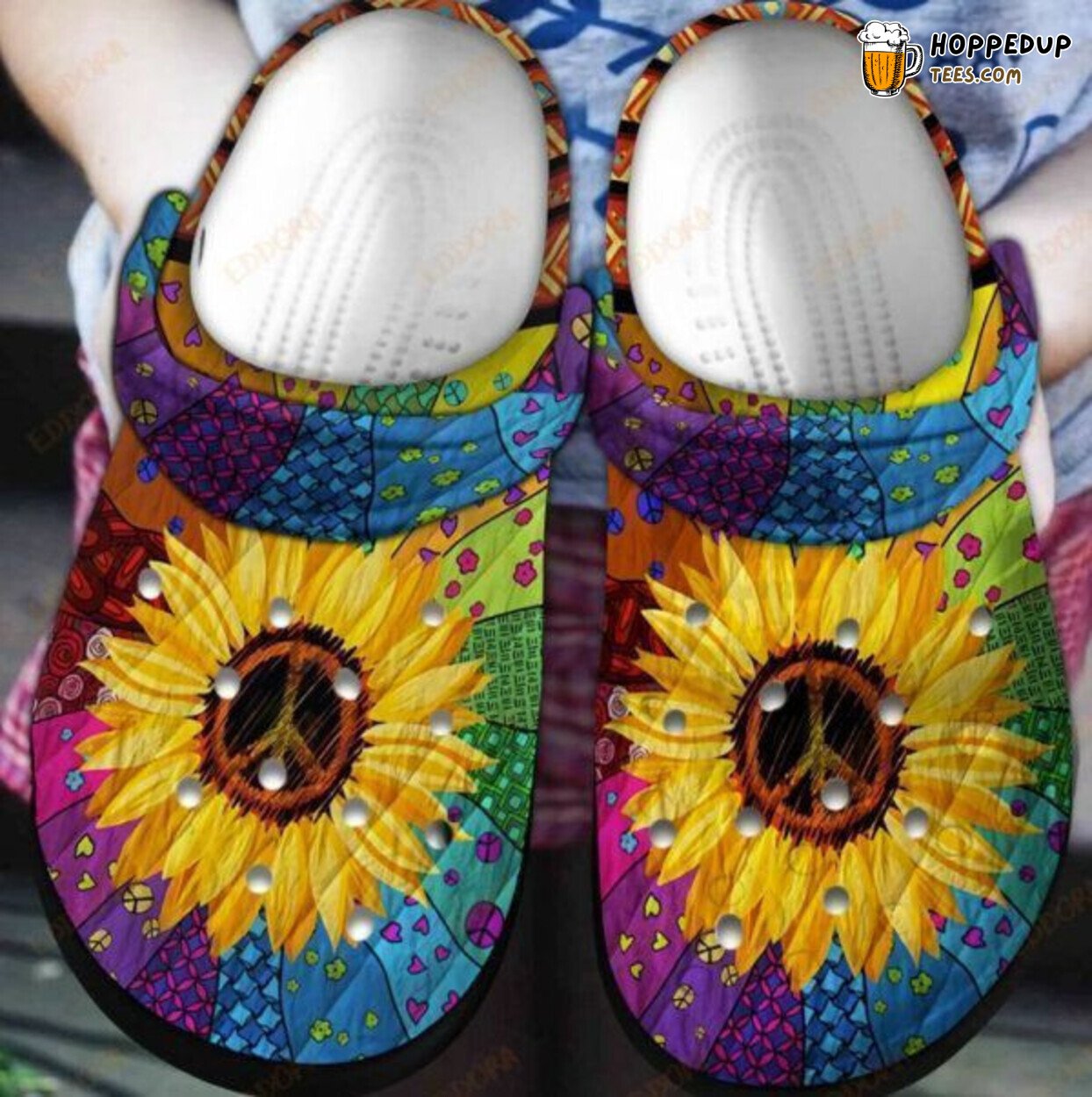 Hippie Sunflower Rubber Comfortable Footwear Unique Clog Shoes