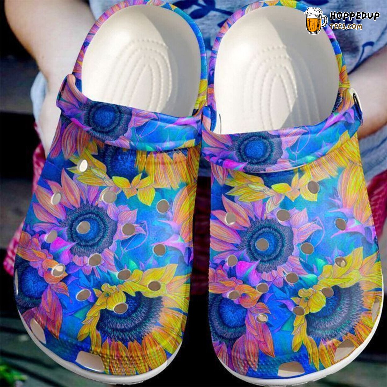 Hippie Sunflower Themed Classic Comfortable Unique Clogs Shoes Design