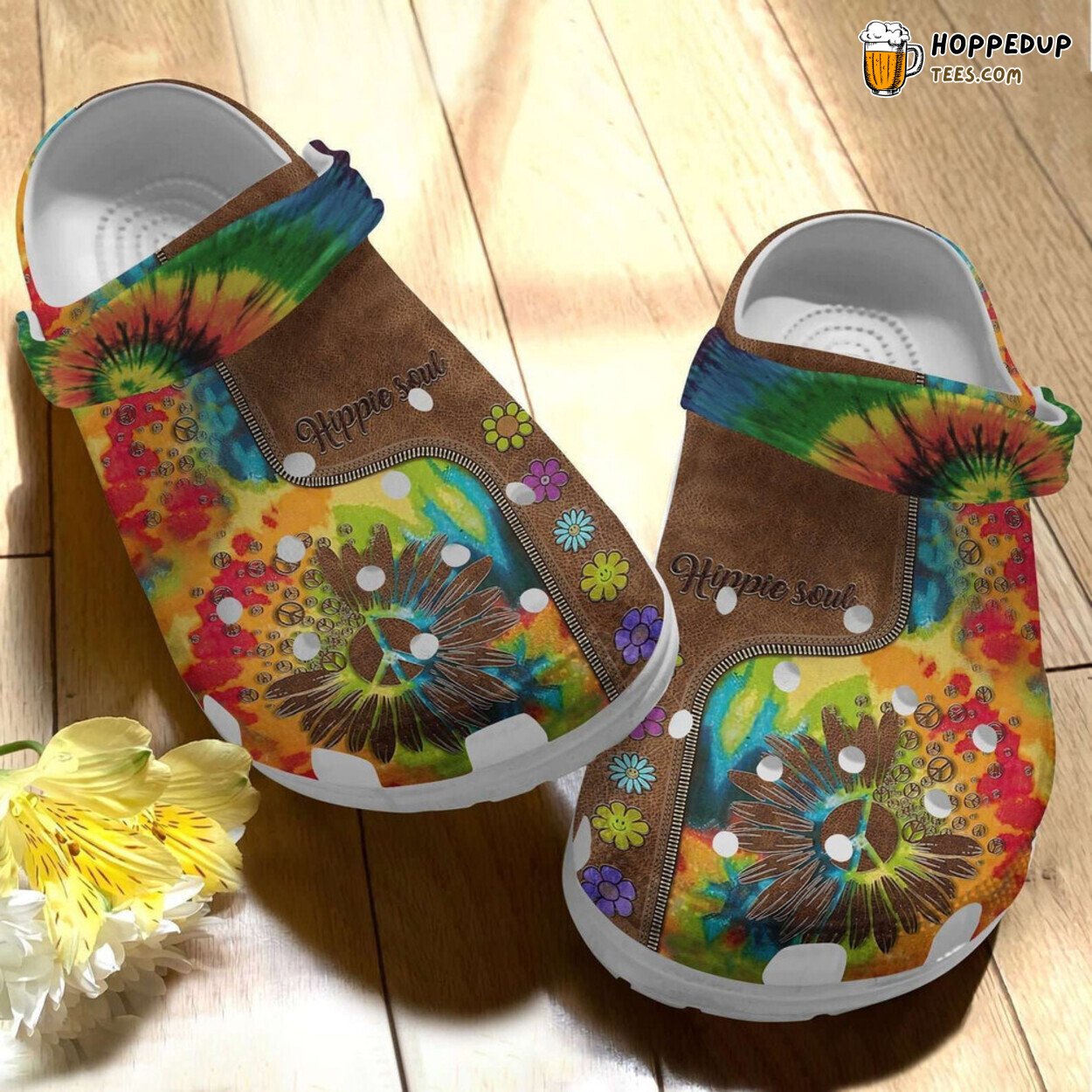 Hippie Sunflower Themed Rubber Clog Shoes Comfy Footwear for Nature Lovers