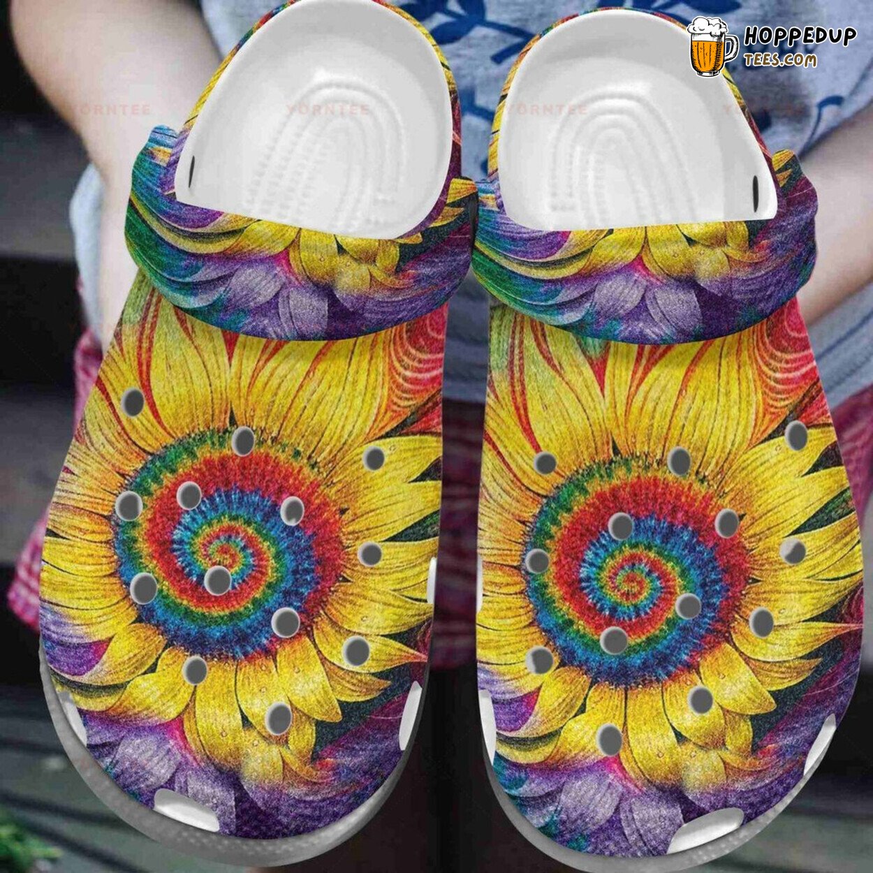 Hippie Sunflower Tie Dye Themed Rubber Clog Shoes Comfy Footwear for Fans
