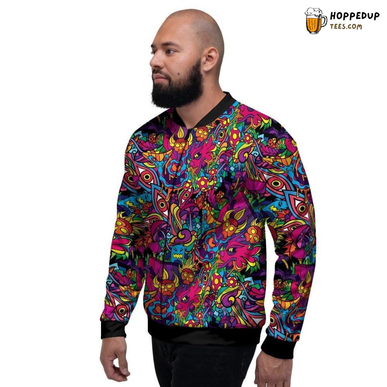 Hippie Tribal Trippy Artistic Design Men’s Bomber Jacket Vibrant Patterns Style