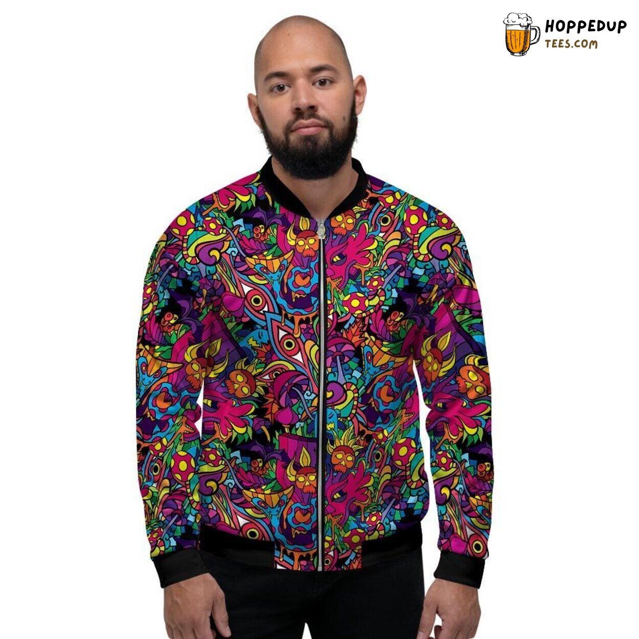 Hippie Tribal Trippy Artistic Design Men’s Bomber Jacket Vibrant Patterns Style
