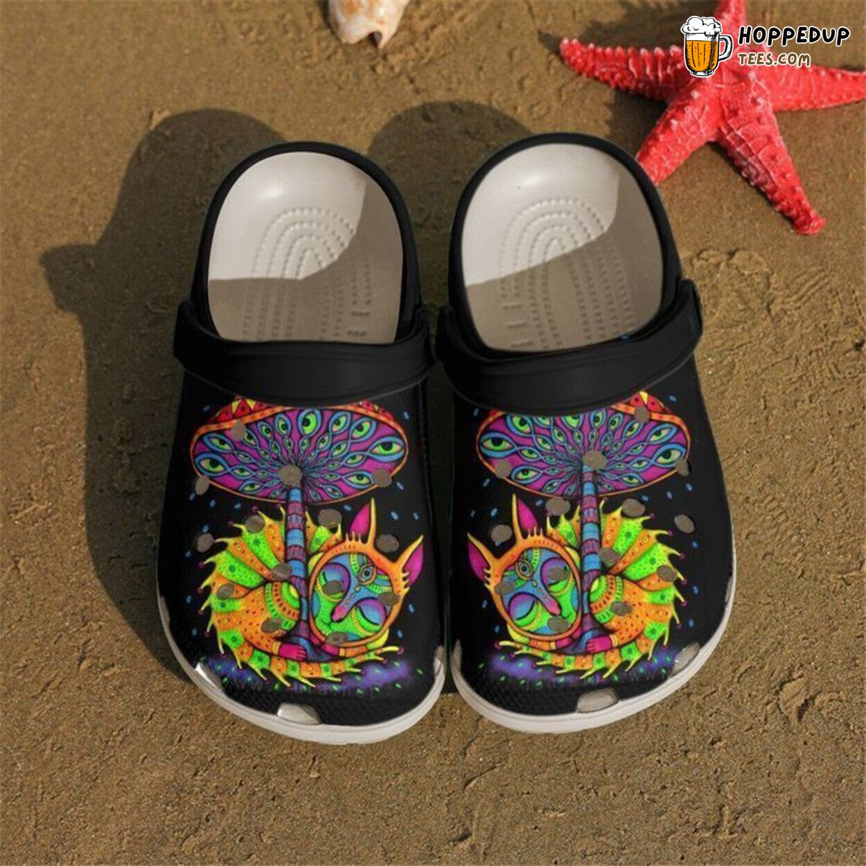 Hippie Trippie Cat Mushroom Classic Themed Comfortable Clogs Shoes Design