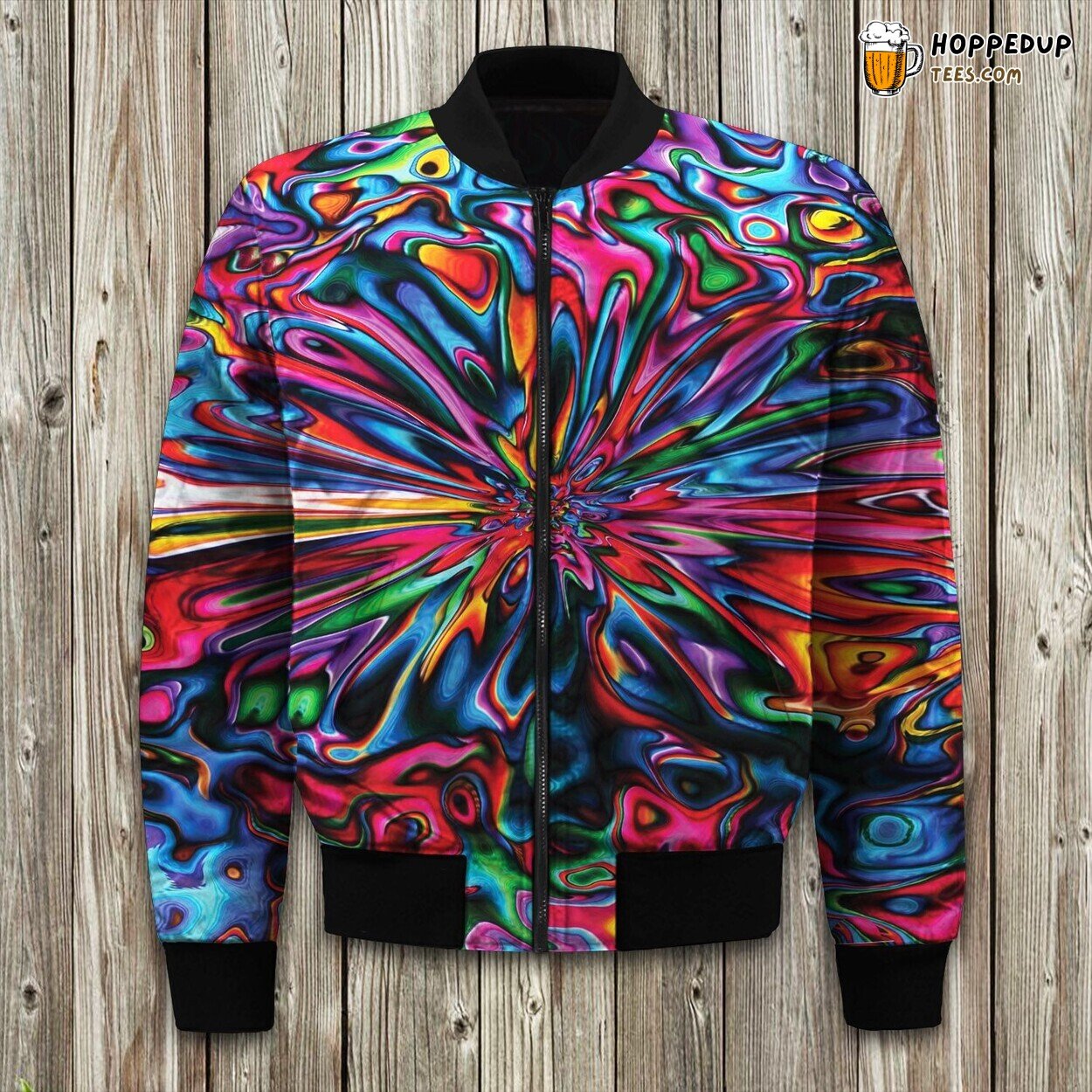 Hippie Trippy Artwork Bomber Jacket Dive into Winter’s Psychedelic Visions