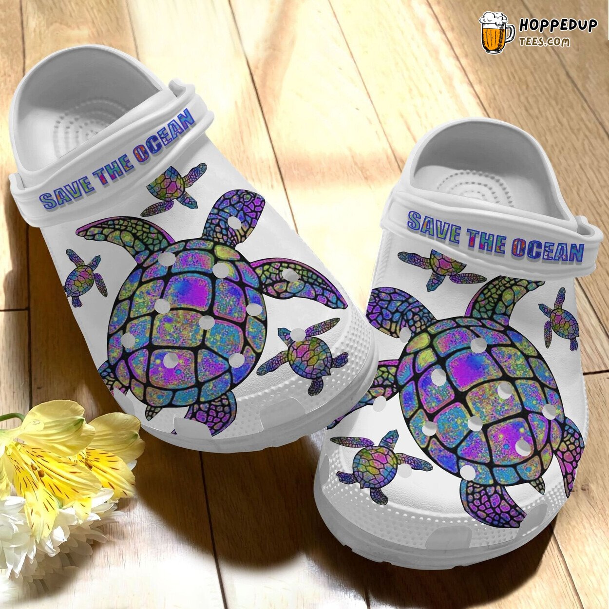 Hippie Trippy Turtle Girl Theme Shoes Save Ocean Clogs Unique Design