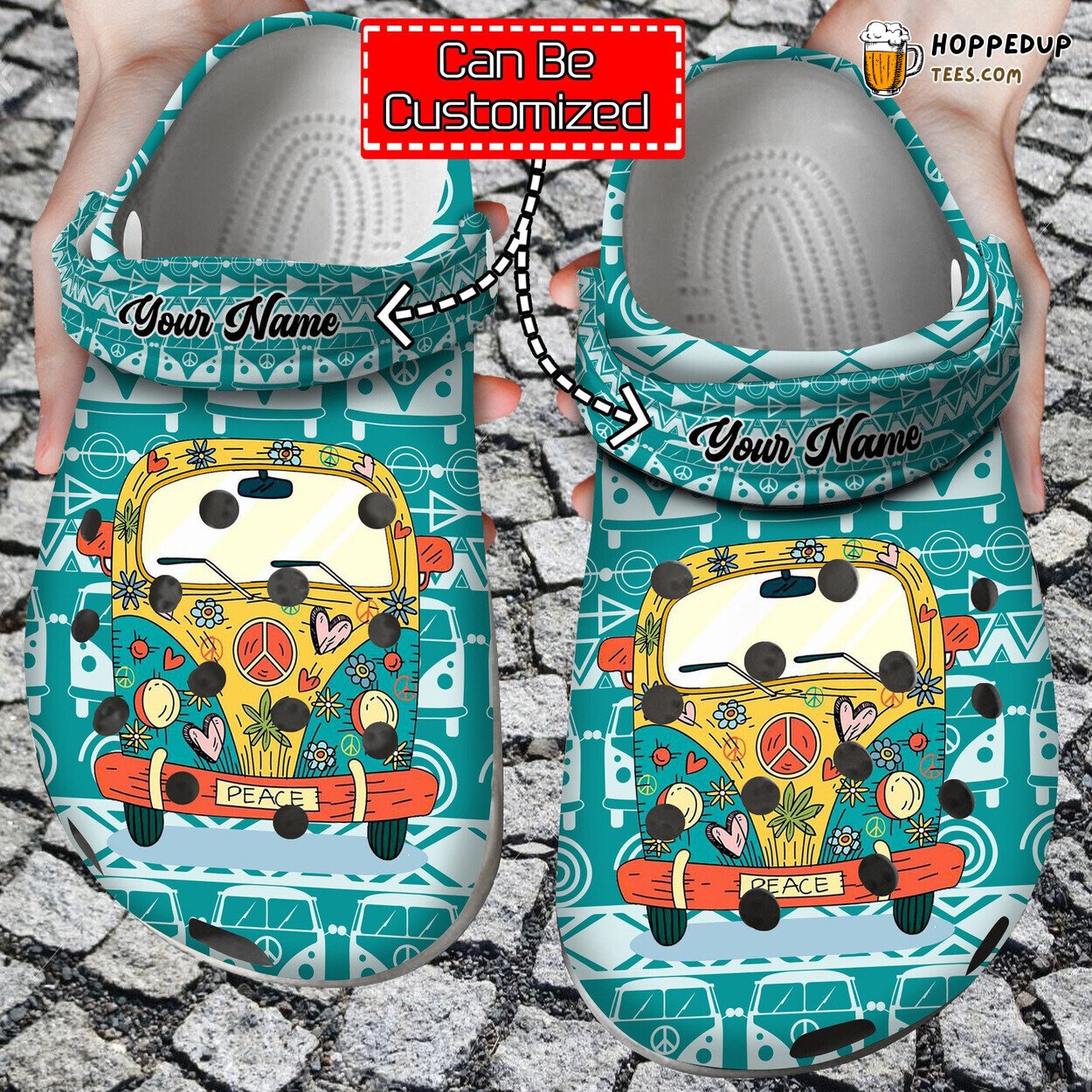 Hippie Van Personalized Theme Comfortable Clogs Vibrant Design Footwear