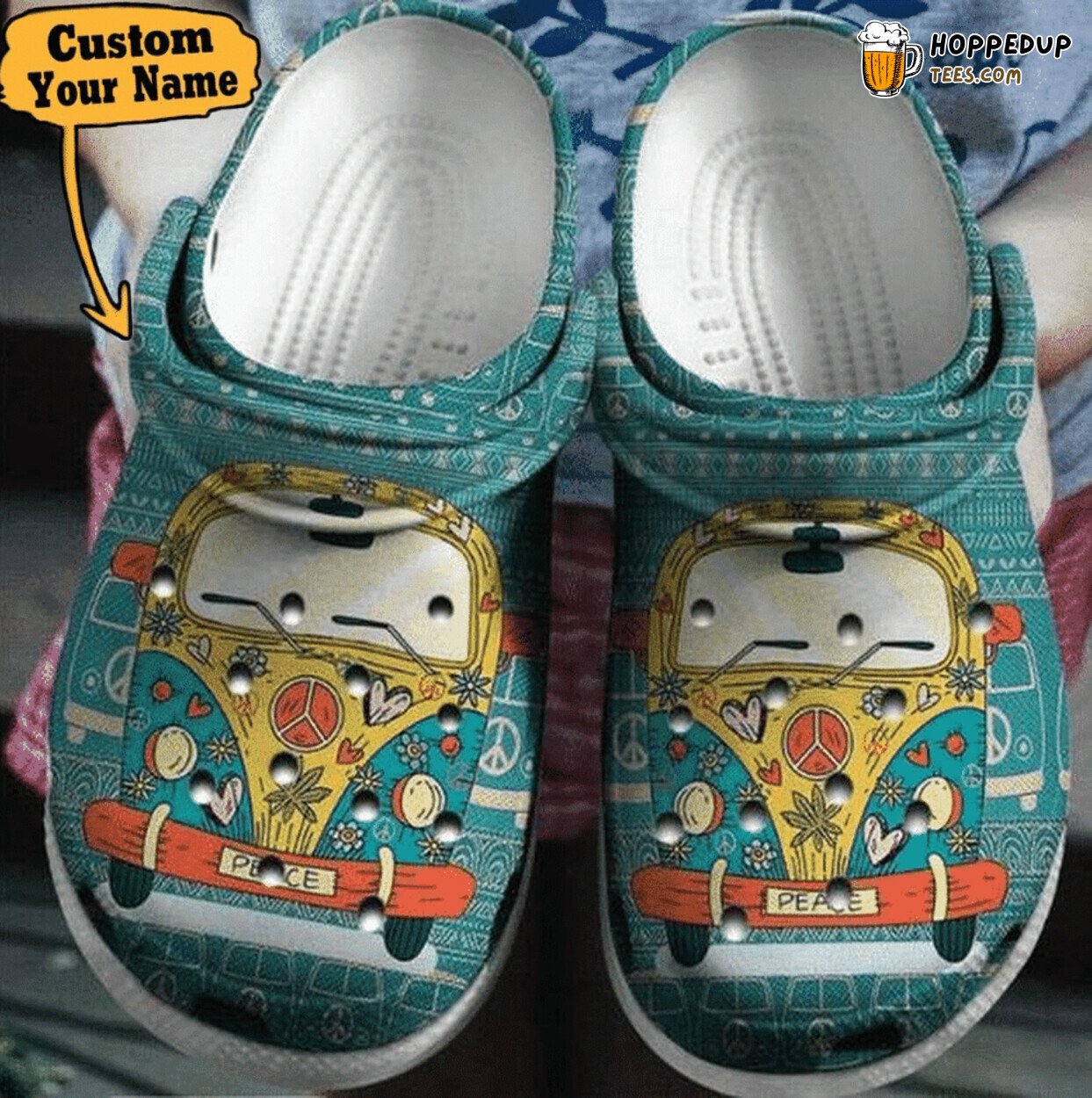 Hippie Van Personalized Themed Comfortable Unique Stylish Clog Shoes