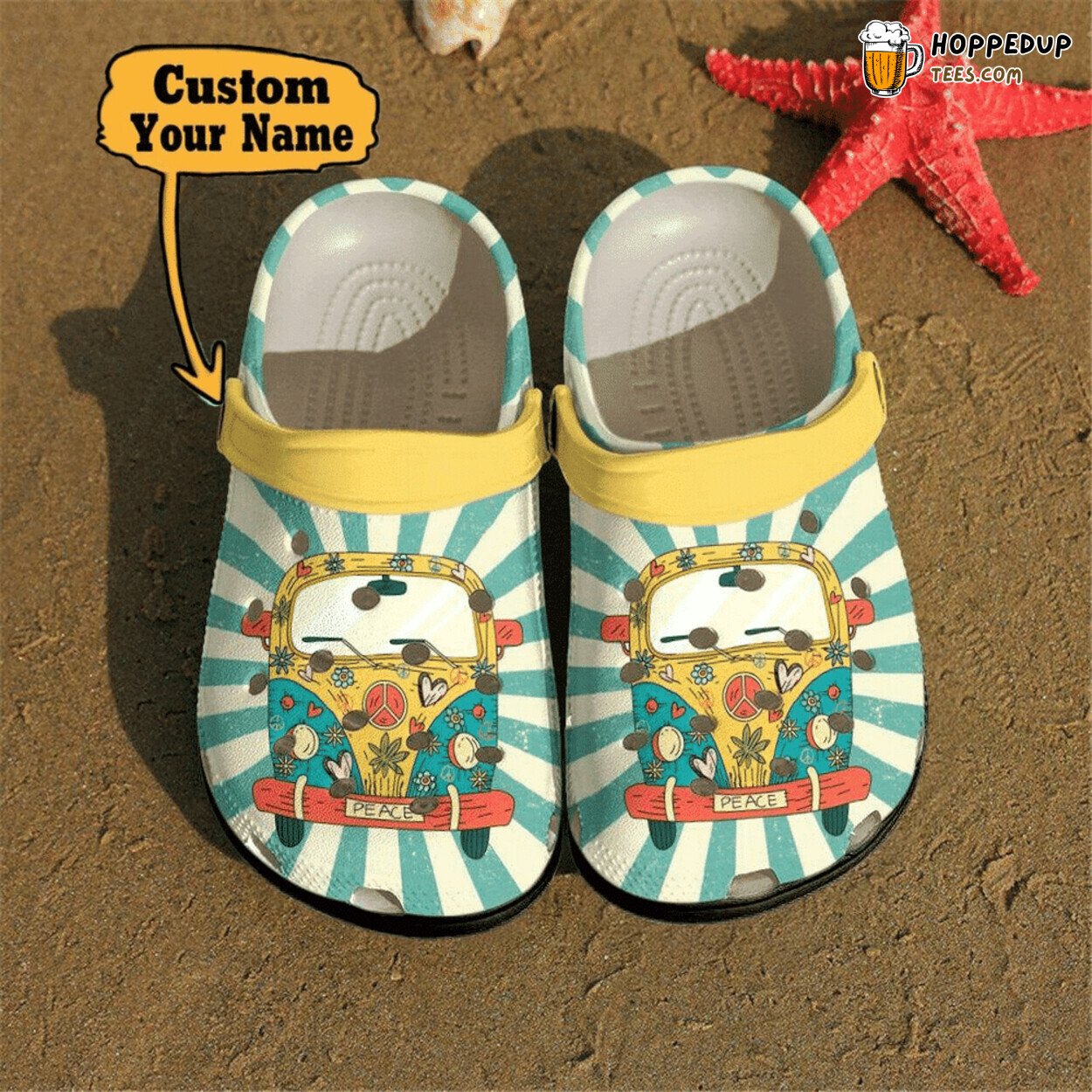 Hippie Vintage Van Personalized Comfortable Unique Clog Shoes Design