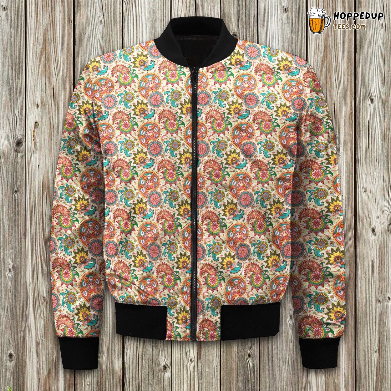 Hippie Vivid Colorful With Abstract Flowers Bomber Jacket
