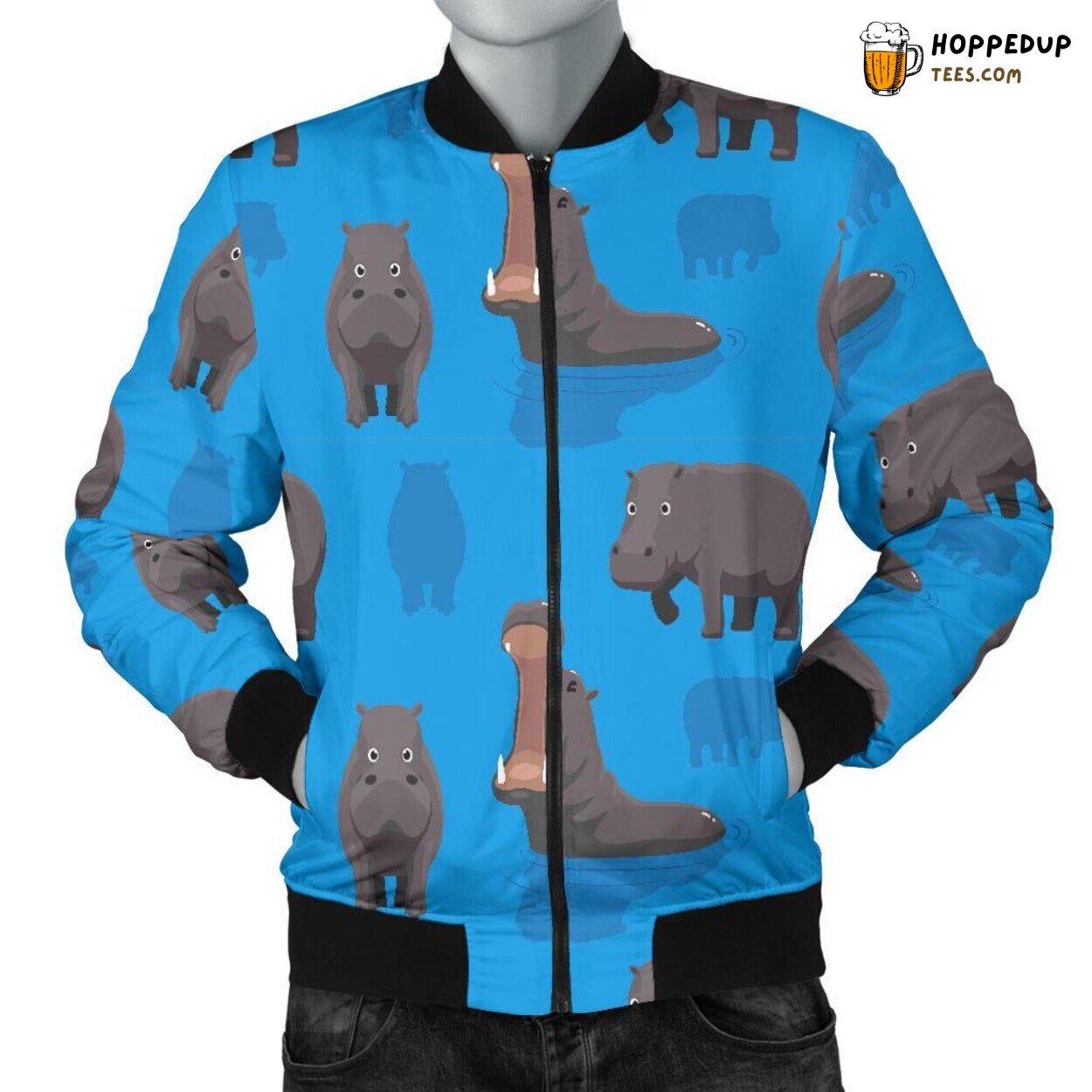 Hippo in Nature Men’s Bomber Jacket Unique Essence Pattern Display Tribute