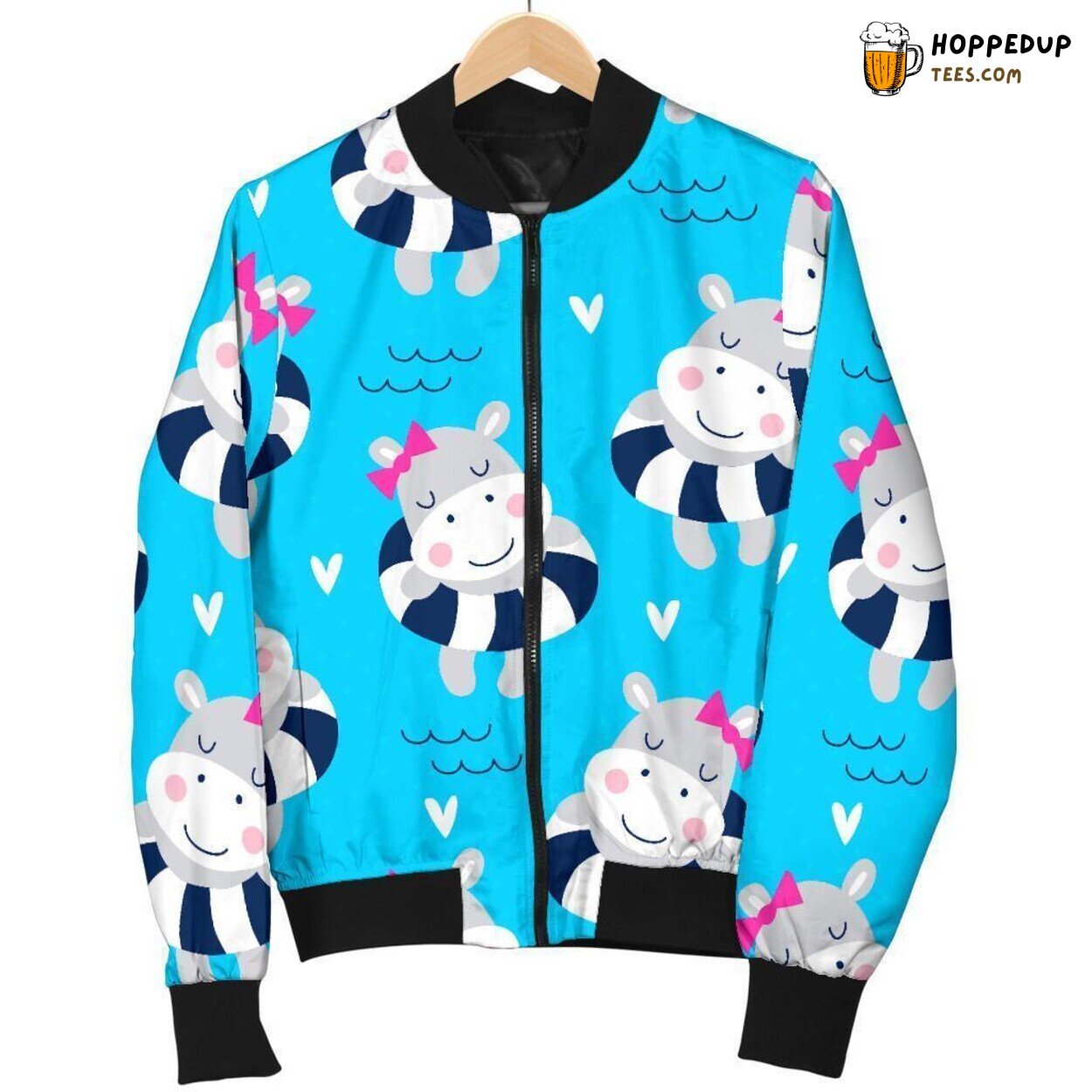 Hippo’s Cute Essence Men’s Bomber Jacket Unique Pattern Display Showcase