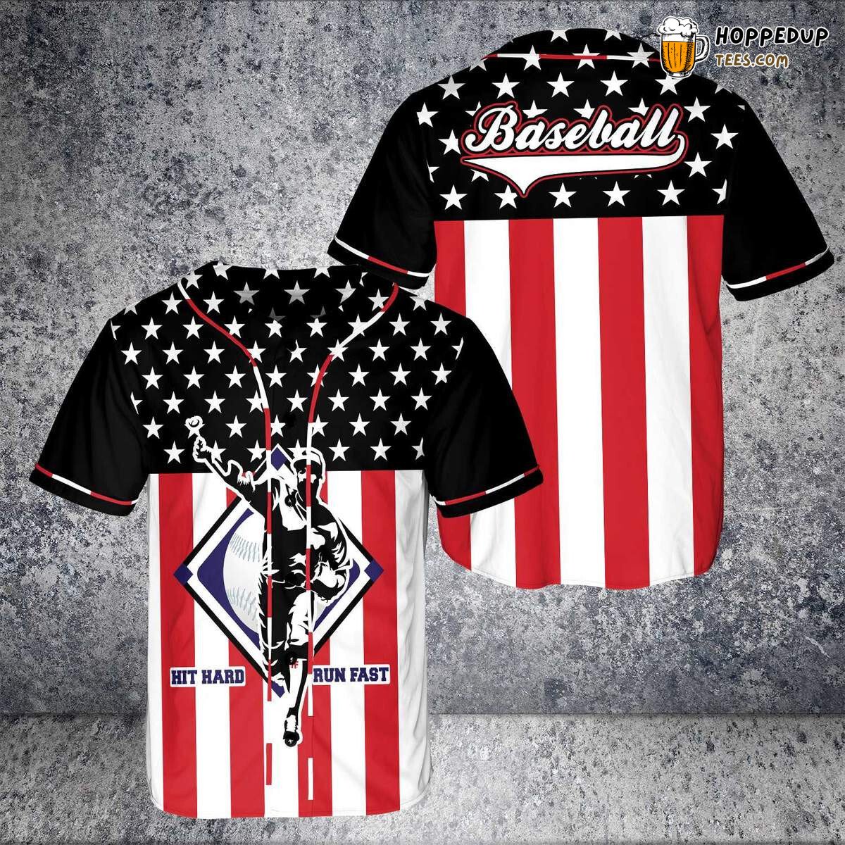 Hit Hard Run Fast Baseball Tee Jersey Shirt Printed 3D
